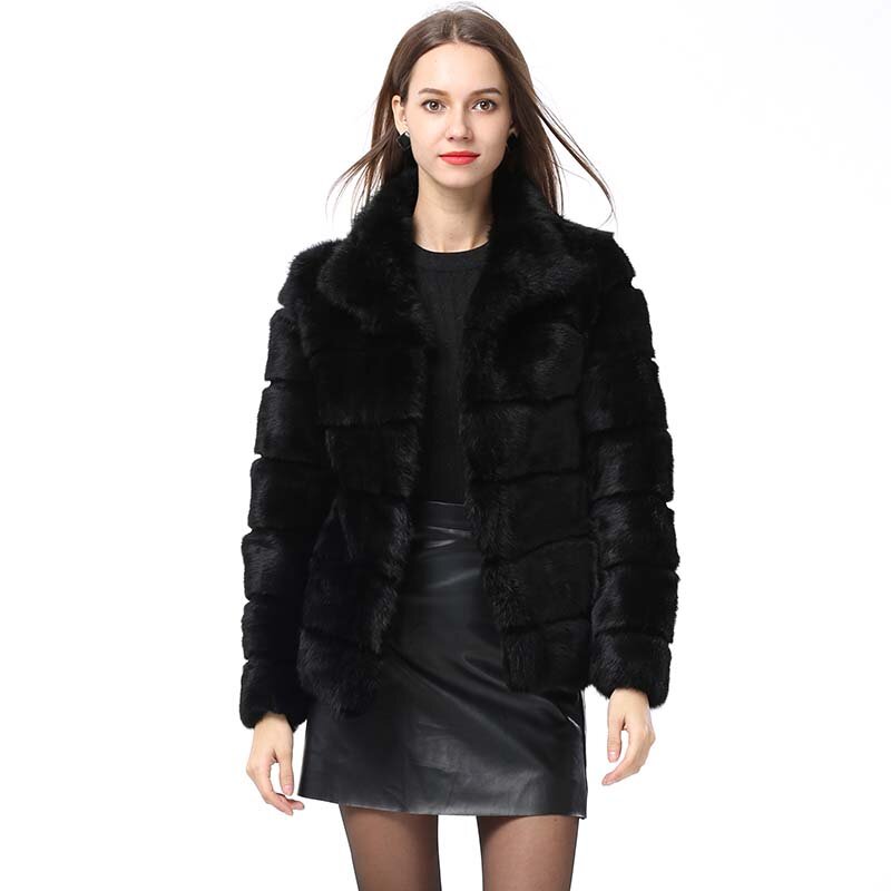 Whole Full Pelt Rabbit Fur Coat Stand Collar Jacket Real Rabbit Fur Coat New Winter Women Fashion Fur Waistcoat Natural Fur Coat