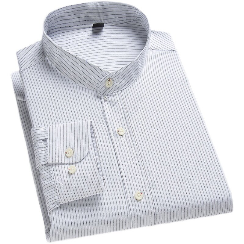 Camisa informal de algodón puro para hombre, camisa de manga larga a rayas Oxford, ajustada, de diseño a la moda, color blanco