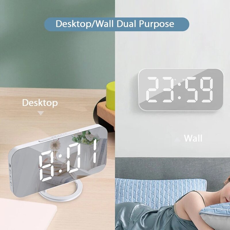 Relógio Despertador LED Digital com 2 Portas USB, Luz Noturna, Relógio de Mesa, Função Snooze, Brilho Ajustável, Relógios de Mesa
