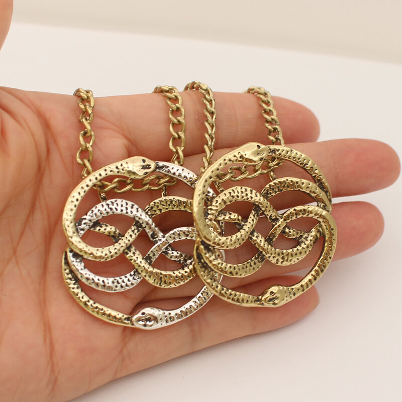Collana Auryn collana con ciondolo a due serpenti vivaci con storia senza fine (bronzo antico e tono argento antico)