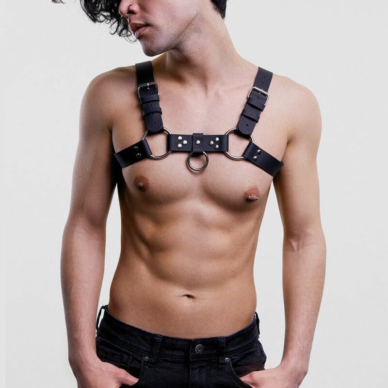 Mode Atasan Pertunjukan Klub Malam Pria Sabuk Pedang Leher Baju Zirah Dada Tubuh Kostum Eksotis Perbudakan dengan Tombol Tekan
