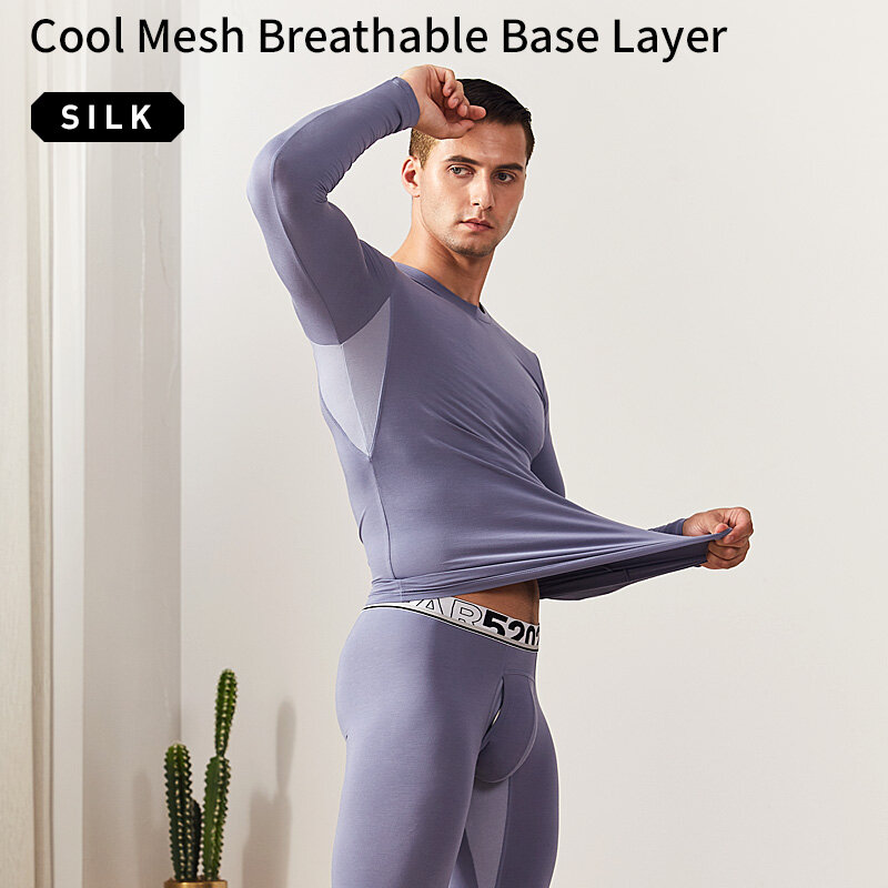 52025 Men Thermal Underwear Silk Mesh Breathable Underwear Soft Premium Comfortable Base Layer Anti-bacterial Mesh Men Thermals