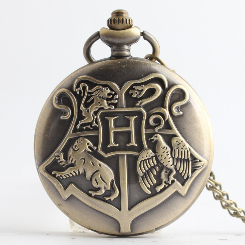 Steampunk relógios de bolso de quartzo de bronze do vintage escola emblema algarismos árabes bolso & fob relógios relógio
