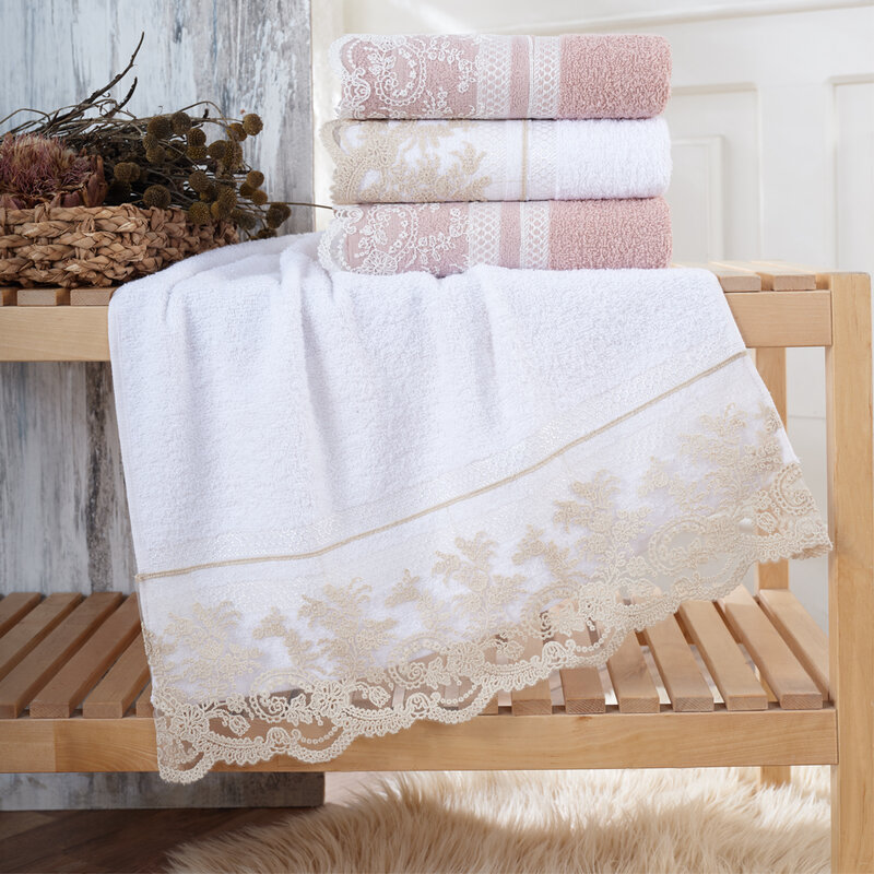 Turkish Towel Luxury Lace Bath Hand Towel Beach Towel Face Towel Set 4 pcs 50x90 cm Embroidered 100% Cotton Turkish Towel Set