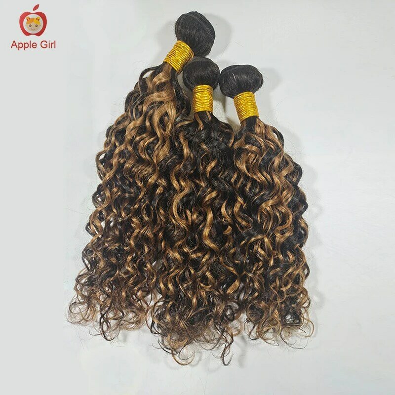 Applegirl-extensiones de cabello humano ondulado, mechones de cabello Remy brasileño de 30 pulgadas, color marrón, F1B/30