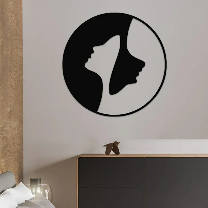 Decoración de pared de madera-Mujer Yin Yang, arte de madera 3D cortado con láser 30*30 cm. Pintura moderna negra de Yoga, regalo para dormitorio, sala de estar, oficina en casa, día-noche, buen mal, contraste, decoración elegante para el hogar
