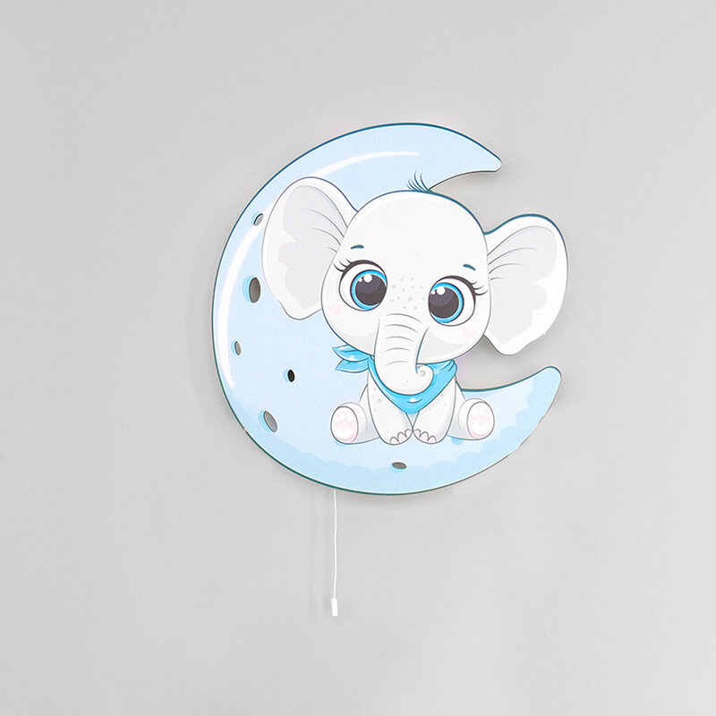 Gajah Biru Bulan Duduk Desain Kayu Lampu Dekoratif Modern Kamar Tidur Lampu Dinding Led Cahaya Malam Model 2021 004