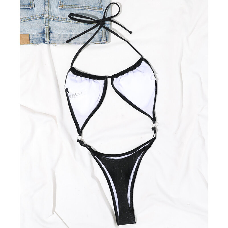 2022 seksowny strój kąpielowy body Halter trójkąt strój kąpielowy kąpiel plażowe stroje kąpielowe bez pleców erotyczne One Piece Black