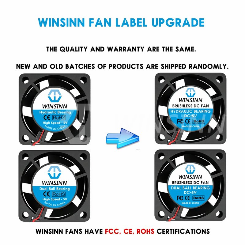 WINSINN-ventilador hidráulico de doble rodamiento de bolas, refrigeración sin escobillas, 5V, 12V, 24V, 40x20mm, 2 pines, 4020