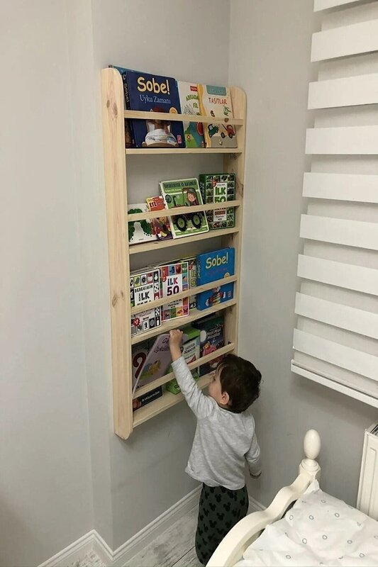 Children's Room Bookshelf Bookcases Montessori Wooden Large Size 100*50*9cm Library Raw Unvarnished Natural Quality Furniture