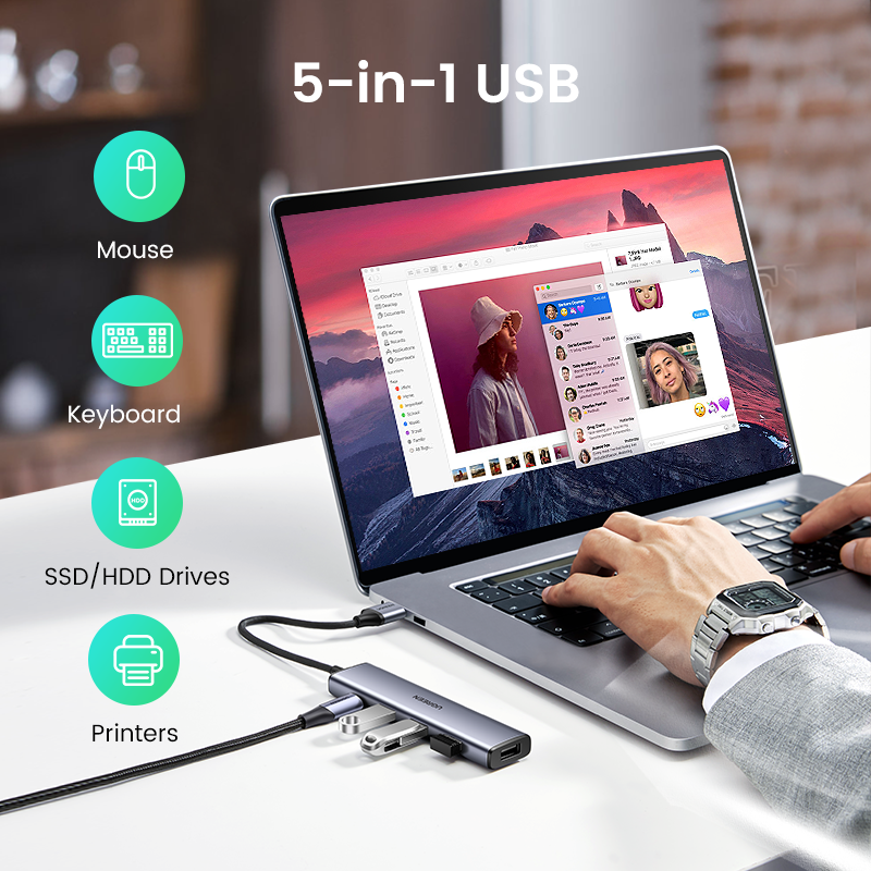 UGREEN-USB 허브 4 USB 3.0 허브 USB-타입 C 어댑터 5G, 맥북 프로 에어 M1 PC 노트북 액세서리 USB C 허브 분배기