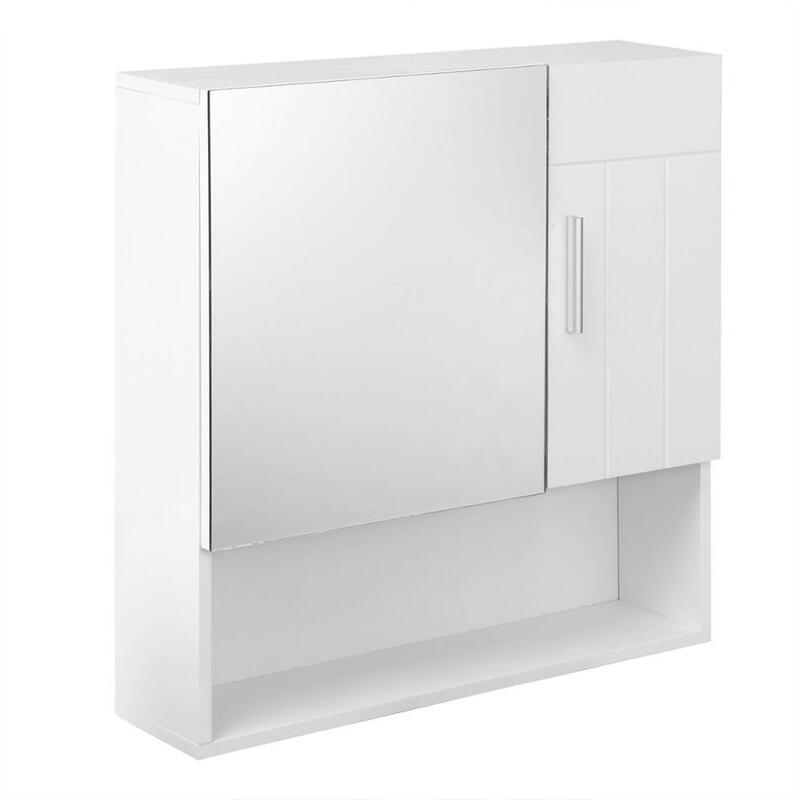 1pc branco armário do banheiro com espelho prateleira de parede fixado na parede do banheiro móveis armário prateleira de armazenamento cosmético