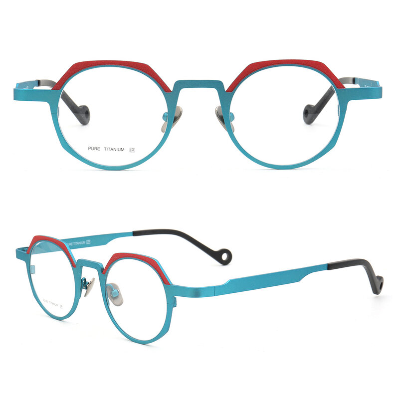 Armações redondas de titânio puro para óculos, armações vintage de óculos para homens e mulheres, óculos retro e azul