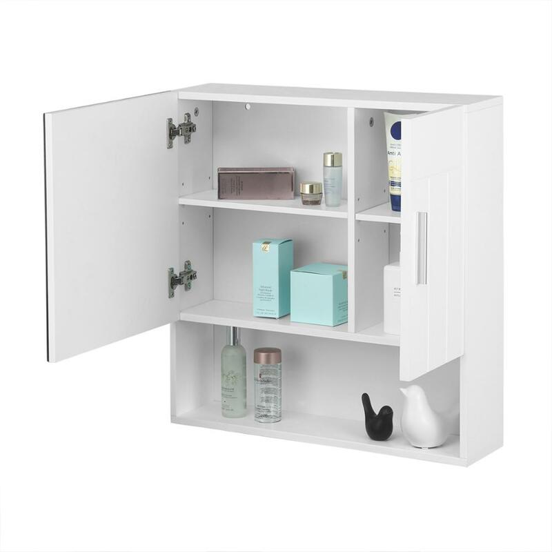 1PC White Bathroom Cabinet with Mirror Wall Shelf Wall Mounted Bathroom Furniture Cabinet Cupboard Shelf Cosmetic Storage