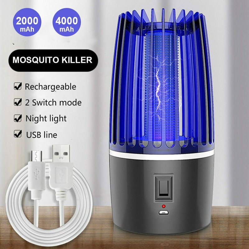 2 en 1 moustique tueur lampe LED Rechargeable par USB électrique encart Bug Zapper tueur UV lumière choc 4000 mAh