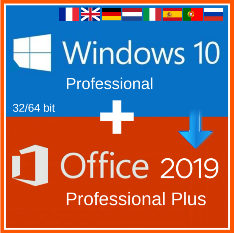 Windows 10 Pro Professional + Büro 2019 Pro Plus 2019 Aktivierung CODE SCHLÜSSEL Mehrsprachige