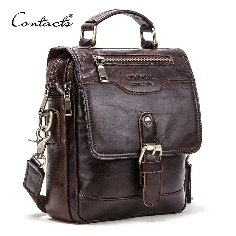 CONTACT'S – sac à main en cuir véritable pour hommes, sac à bandoulière pour iPad 7,9 pouces, Vintage, avec fermeture éclair, boucle en métal, Business