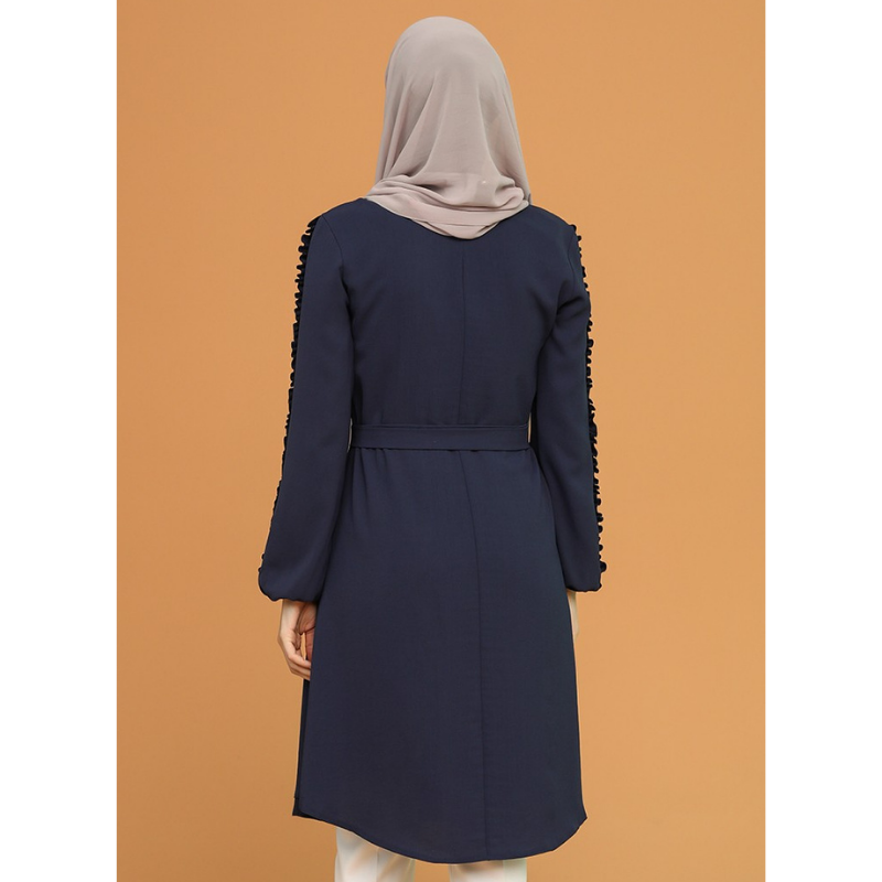 Phụ Nữ Hồi Giáo Frilly Áo Thun Kèm Dây Lưng Nữ Tay Bằng Không Cổ Áo Mặc Thoải Mái Cho 4 Mùa Hồi Giáo Thun