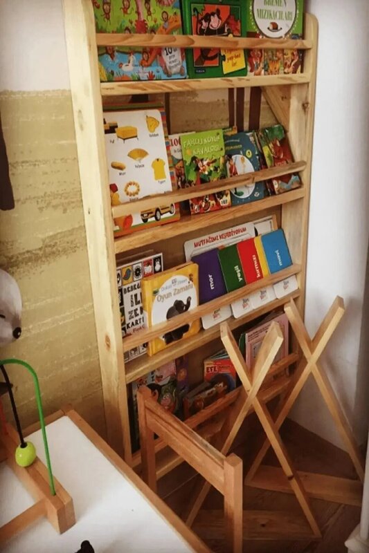Phòng Trẻ Em Kệ Sách Tủ Sách Montessori Gỗ Kích Thước Lớn 100*50*9Cm Thư Viện Nguyên Unvarnished Tự Nhiên Chất Lượng đồ Nội Thất