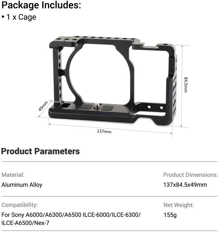 New Alpha DSLR Camera Cage for sony a6000/ A6300 / A6500 / Nex-7 sony Camera Rig W/ Shoe Mount For Microphone 1661