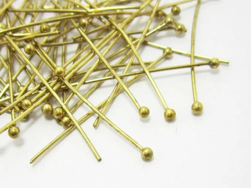 Latão Bola Cabeça Pin para fazer jóias, Descobertas de latão em bruto, Beading Pinos, 32mm, 35mm, 40mm, 45mm, 50mm, 56mm, 60mm, R687, R2090, 300PCs