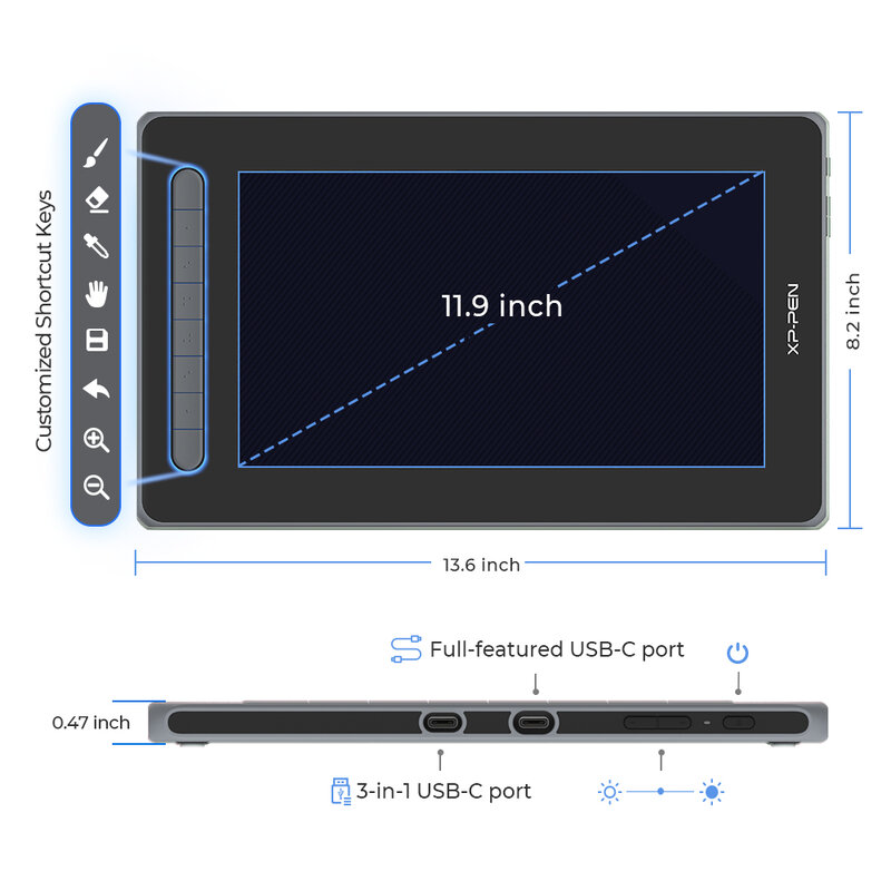 XPPen Artist 12 2nd Gen 12 Polegada Monitor Gráfico Tablet 8192 Níveis 60 Tilt X3 Stylus Art Desenho Tablet para Android Windows Mac