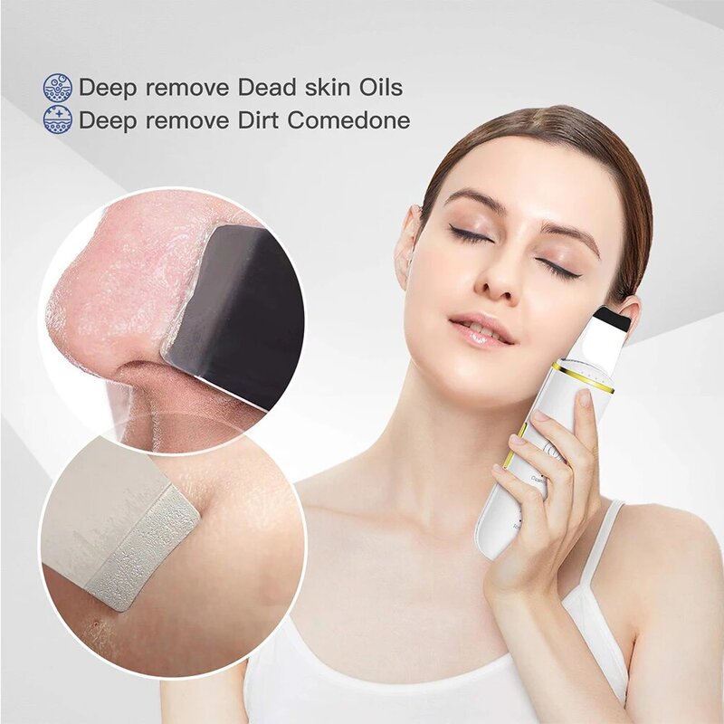 Professional Ultrasonic Facial Skin Scrubber Deep Face Cleaning Peeling Rechargeable Care Device Beauty Instrument