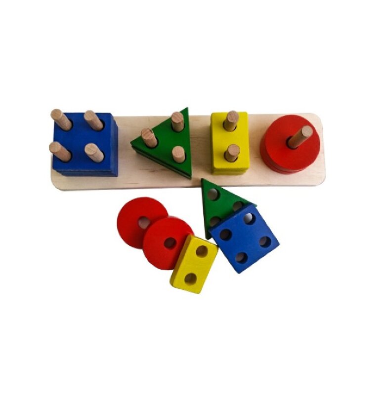 Area Intelligence Enhancer Quadruple Geometric Shape Placement Wooden Educational Set Child Development