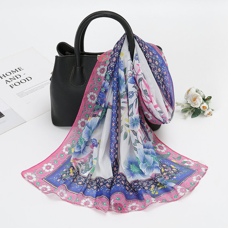 Bufanda de gasa para mujer, chal de invierno, poncho, hijab étnico con flores grandes, de lujo, estilo retro, novedad, 160x50