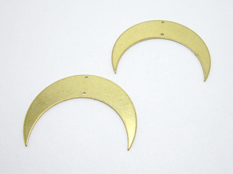 6pcs Brass moon pendant, Large moon connector, Earring findings, 46x35x1mm, Crescent brass charms, Jewelry supplies - R1232
