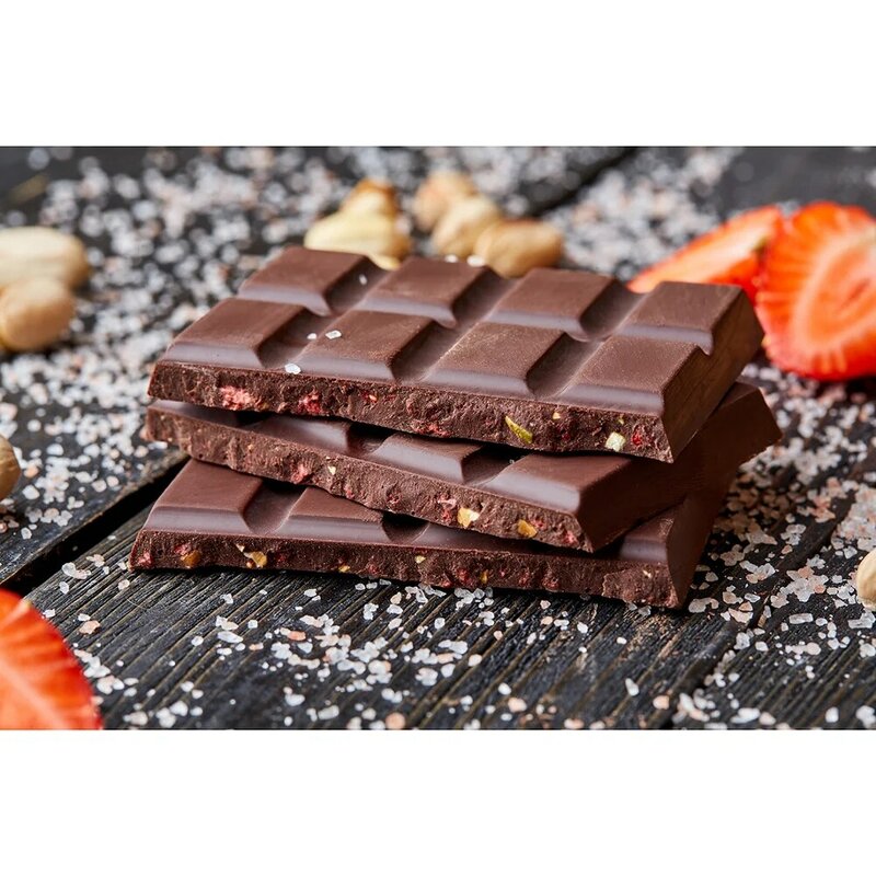 Chocolate Dark c pistachio strawberry Himalayan salt raw organic natural lactose free sugar tile 100 grams