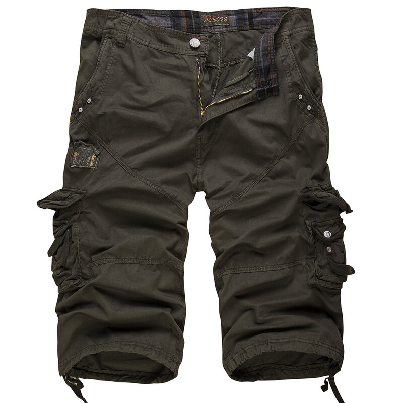 Pantalones cortos militares de algodón para hombre, Bermudas informales con múltiples bolsillos, color verde militar, 2022