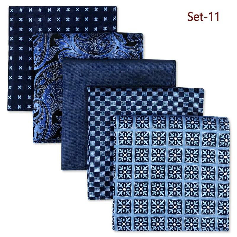 Assorted Pocket Square Silk Handkerchief Set, presente clássico para homens, colorido, 5 pcs