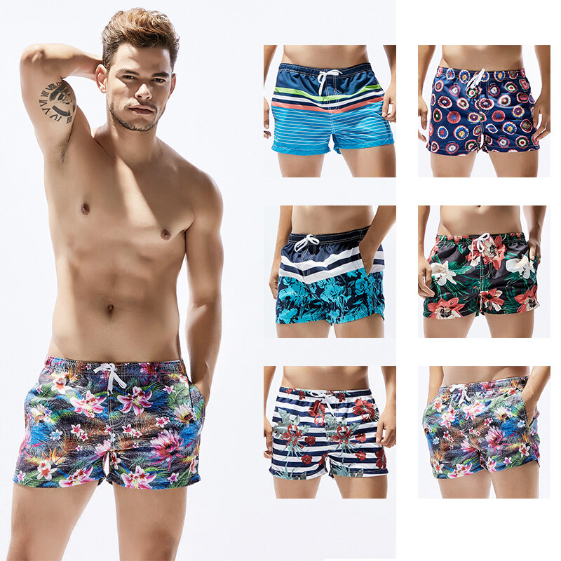 Модные летние быстросохнущие Повседневные Дышащие мужские пляжные шорты с цветочным принтом, мужские шорты для фитнеса и спортзала