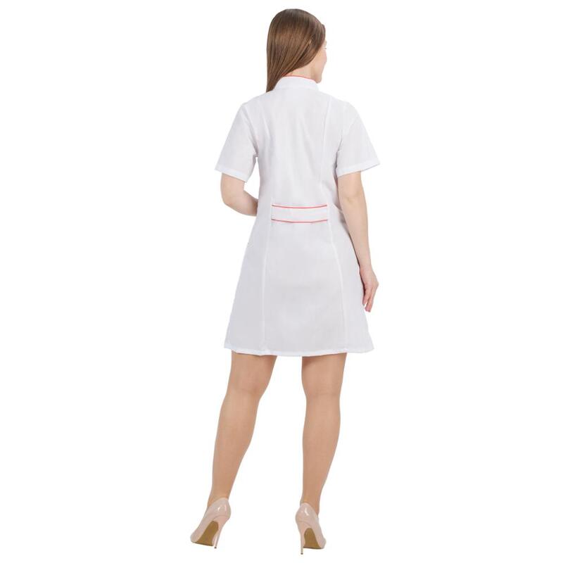 Robe médicale femme ivuniforma silhouette blanc pêche passepoil