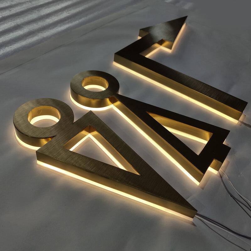 Señalización del logotipo del cuarto de lavado dorado de titanio, luz inversa extremadamente duradera