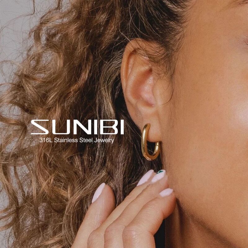 SUNIBI สแตนเลสต่างหูตุ้มหูผู้หญิงป้องกันโรคภูมิแพ้แฟชั่น Vintage Handmade U-Shape ต่างหูวงกลมเครื่องประดับเ...