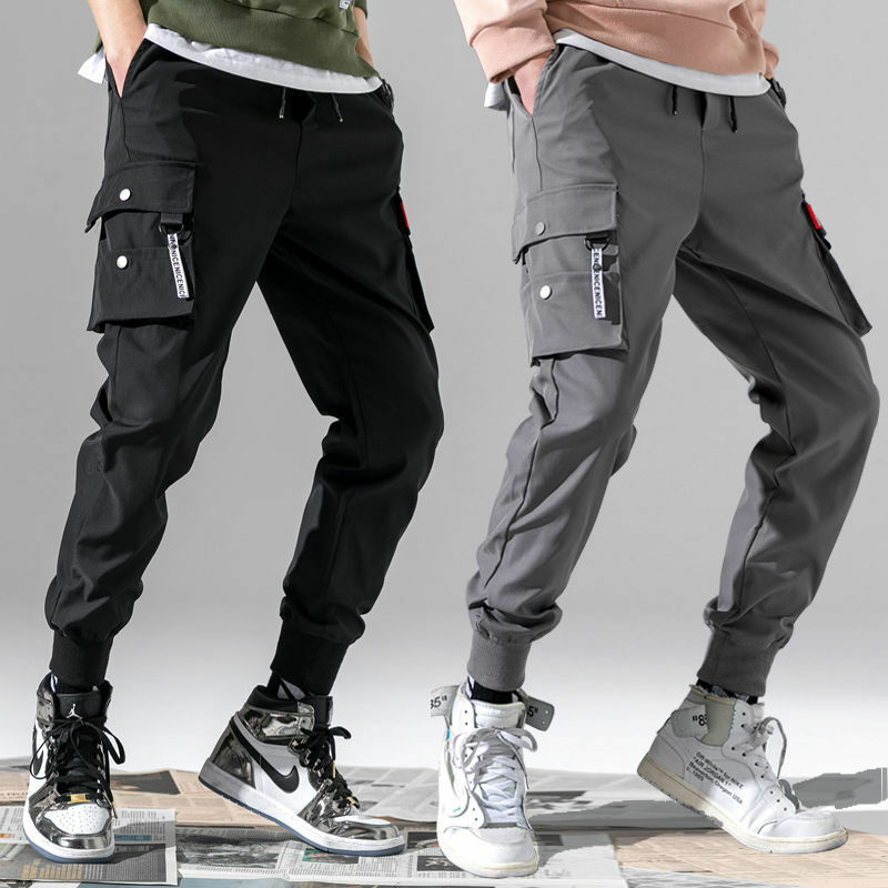 Брюки-карго мужские для бега, повседневные штаны в стиле хип-хоп, с карманами, тренировочные штаны, уличная одежда с лентами, Techwear, новинка 2022