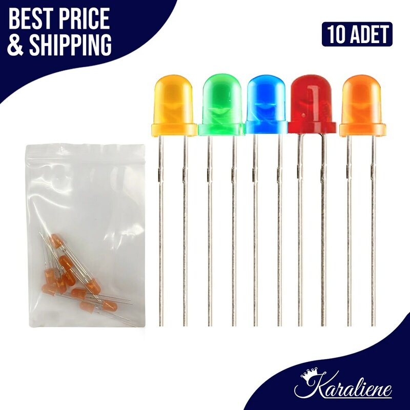 10Pcs/Lot 3MM LED GREEN/ORANGE/RED/YELLOW/BLUE Color Diffused Super Bright 3mm LED