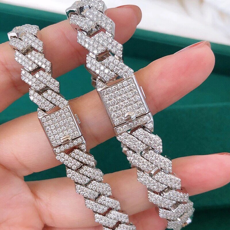 Aazuo-pulsera de oro blanco puro de 18K para hombre, cadena cubana de lujo, con diamantes reales, de alta calidad