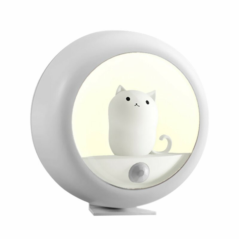 أضواء ليلية الاستشعار جميل القط غرفة نوم صغيرة الأشعة تحت الحمراء الاستشعار مصباح USB قابلة للشحن خزانة جدار الجدول مصباح معلق