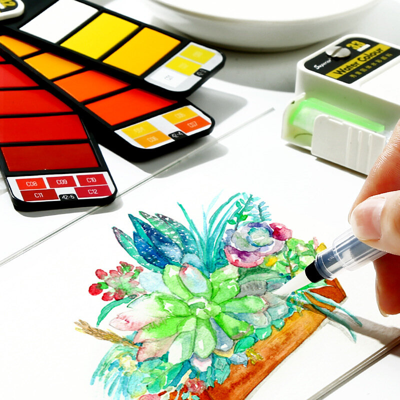 Juego de pinceles de acuarela 18 25 33 42 colores de dibujo de acuarela paleta en caja suministros de pintura de bocetos de pinceles portátiles