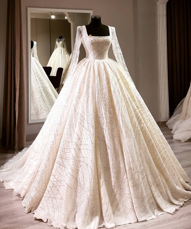 Vestido de boda hecho a mano de princesa de lujo, 2022, cuello cuadrado, manga de encaje, vestido de novia, moda Bohemia, alta costura, diseño de Usiba