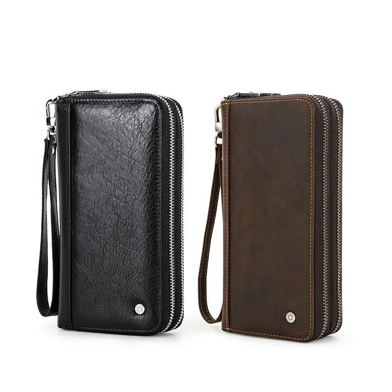 Contact's carteira de couro genuíno masculina bolsa de mão porta cartão carteira longa zíper duplo grande capacidade vintage bolsas masculinas