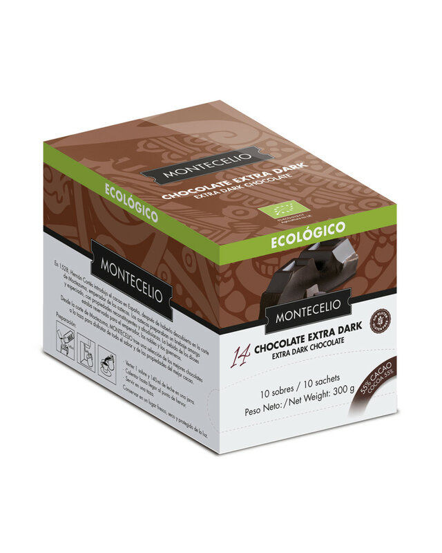 MONTECELIO питьевой шоколад экологически чистый. Черный шоколад Экстра Темный экологически чистый. Коробка с 10 конвертами