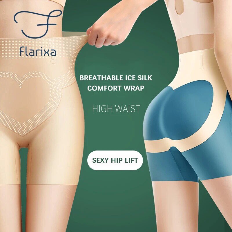 Бесшовные формирующие женские шорты Flarixa с высокой талией, безопасные дышащие шелковые шорты, удобное нижнее белье для похудения, трусы-бок...