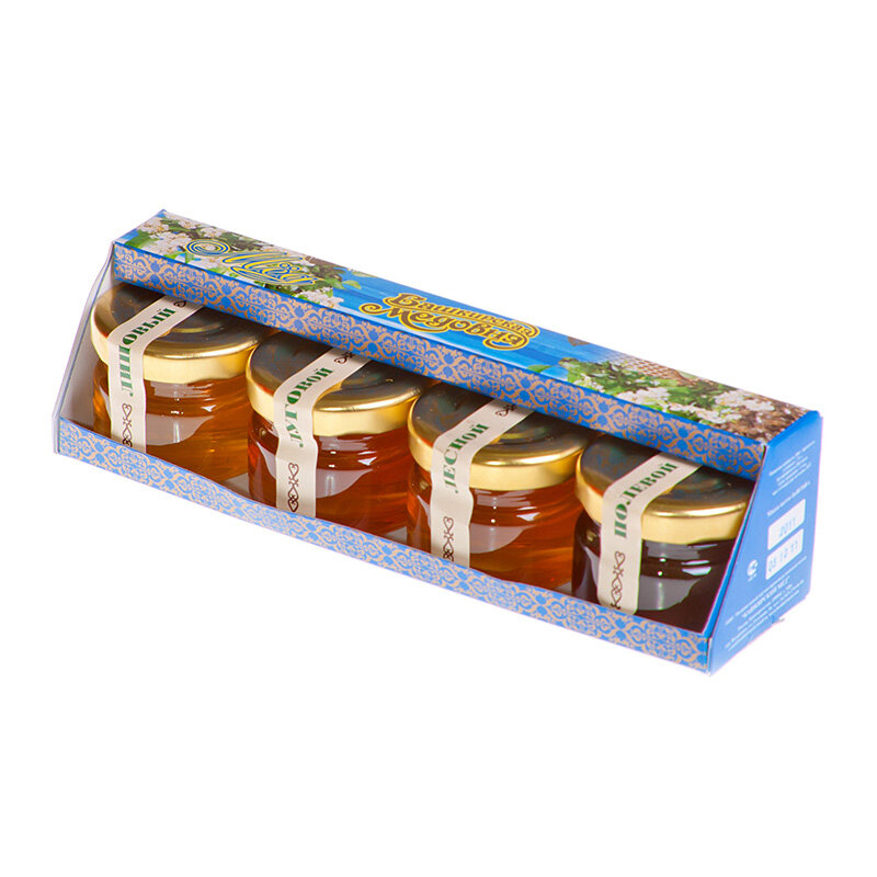 꿀 Bashkir 자연 꽃 (초원 숲) 메밀 하단 라임 Bashkir 꿀 160 (40*4) 그램 설탕없이 선물 세트 건강 식품