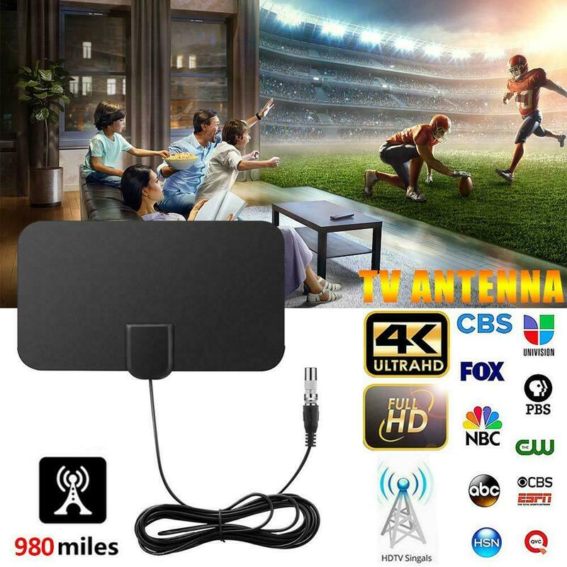 Mini TV Male 50 Miles Booster Active Indoor HD Digital TV Antenna Aerial 25DB Ga - Black