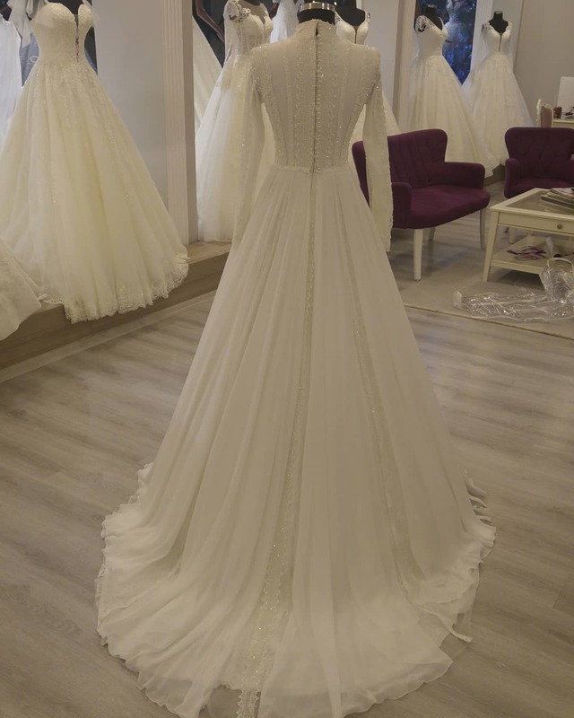 웨딩 드레스 수제 럭셔리 2022 하이넥 레이스 슬리브 보헤미안 가운, 신부 패션 보헤미안 오트 쿠튀르 루바 디자인