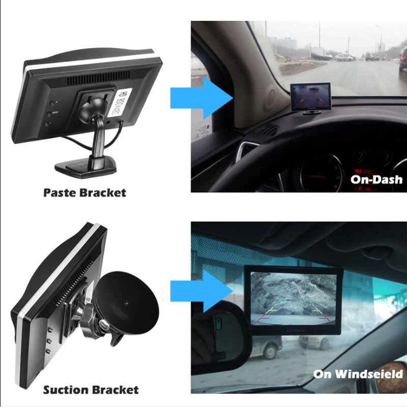 Beliewin 5 Polegada lcd monitor retrovisor do carro câmera de visão traseira invertendo sistema estacionamento visão noturna câmera backup suporte copo borracha